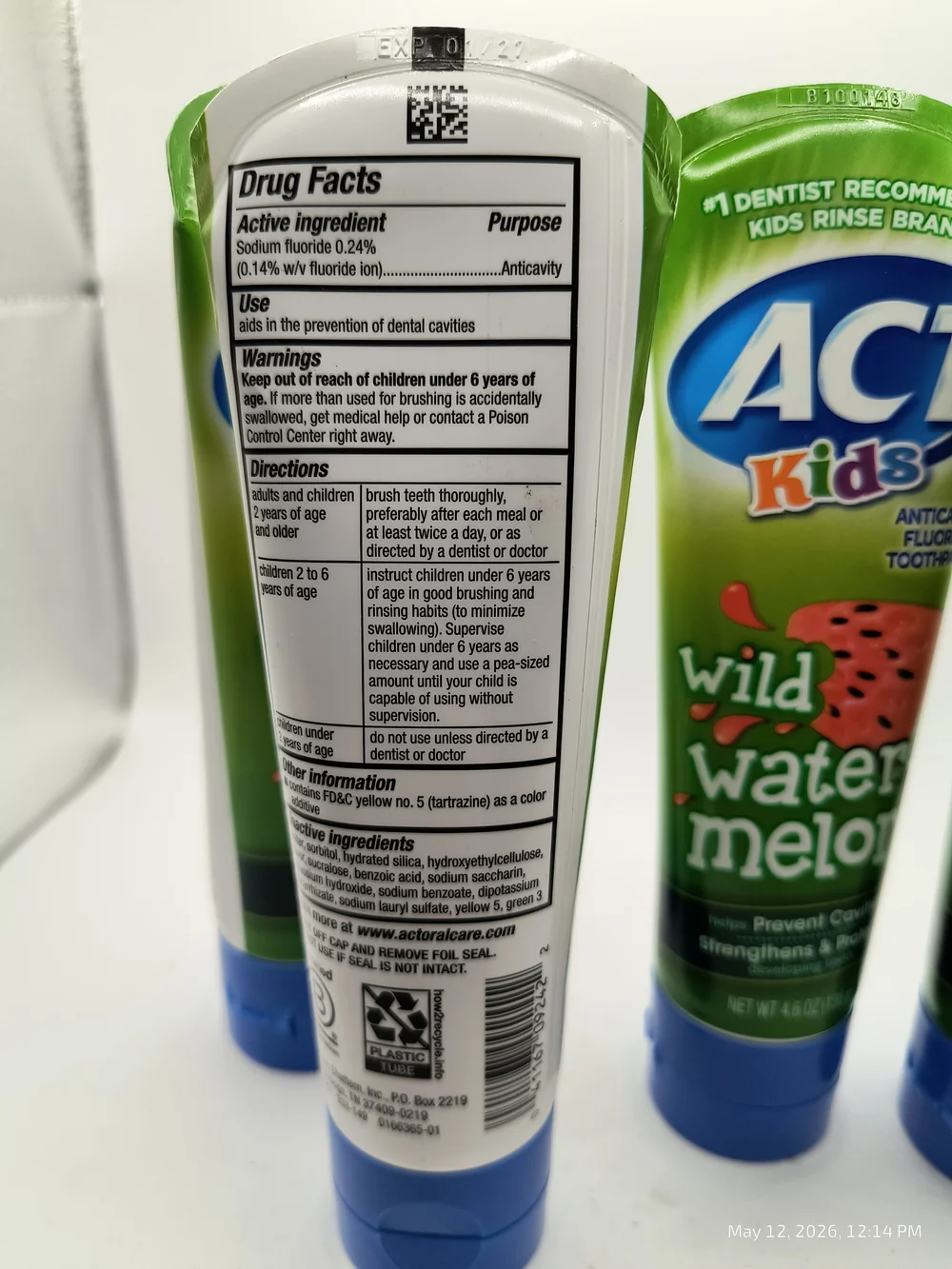 ACT Kids Anticavity Fluoride Toothpaste Wild Watermelon 4.6oz Lot of 4 BB 1/27